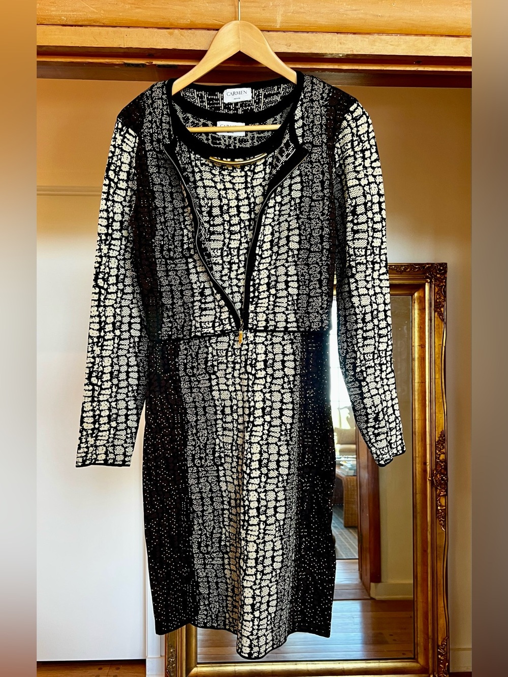 Carmen Marc Valvo petite vintage 2 piece set - leopard cropped jacket & dress